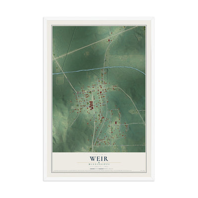 Map of Weir, Mississippi, 12 x 18 inch print in a white wood frame