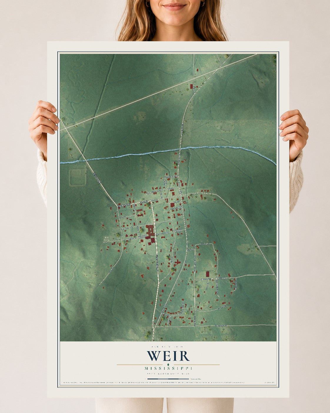 Map of Weir, Mississippi, 24 x 36 inch unframed archival matte print