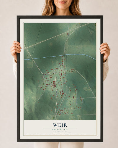 Map of Weir, Mississippi, 24 x 36 inch print in a black wood frame