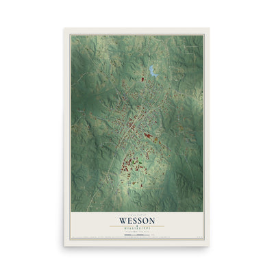 Map of Wesson, Mississippi, 12 x 18 inch unframed archival matte print