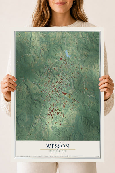 Map of Wesson, Mississippi, 18 x 24 inch unframed archival matte print