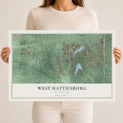Map of West Hattiesburg, Mississippi, 12 x 18 inch unframed archival matte print