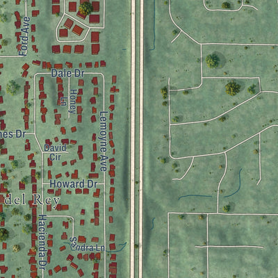 Second close-up of the map of West Hattiesburg, Mississippi print showing more streets and buildings