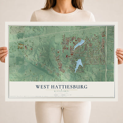 Map of West Hattiesburg, Mississippi, 18 x 24 inch unframed archival matte print