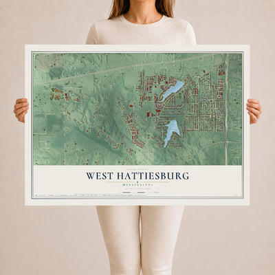 Map of West Hattiesburg, Mississippi, 24 x 36 inch unframed archival matte print