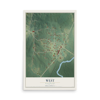 Map of West, Mississippi, 12 x 18 inch unframed archival matte print