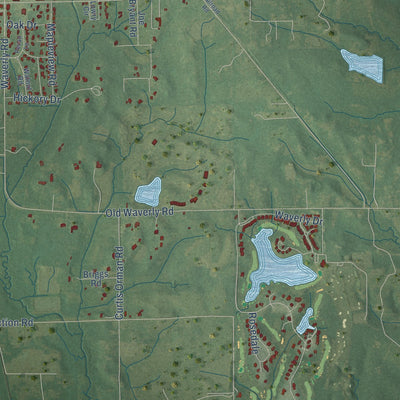 Second close-up of the map of West Point, Mississippi print showing more streets and buildings