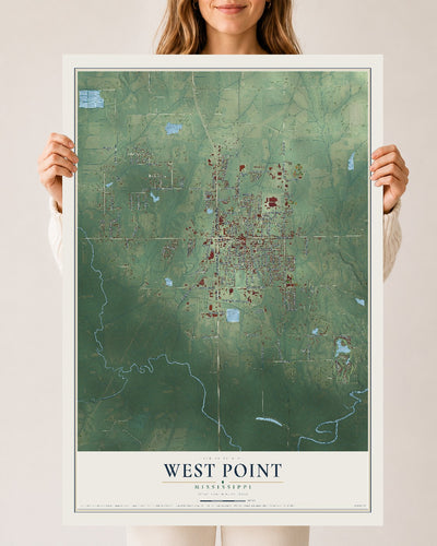Map of West Point, Mississippi, 24 x 36 inch unframed archival matte print
