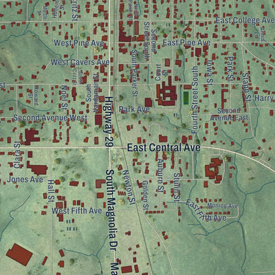 Close-up of the map of Wiggins, Mississippi print showing street and building detail
