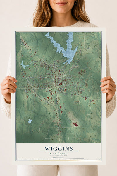 Map of Wiggins, Mississippi, 18 x 24 inch unframed archival matte print