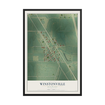 Map of Winstonville, Mississippi, 12 x 18 inch print in a black wood frame