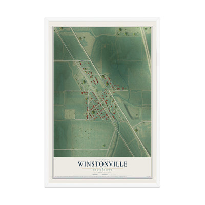 Map of Winstonville, Mississippi, 12 x 18 inch print in a white wood frame
