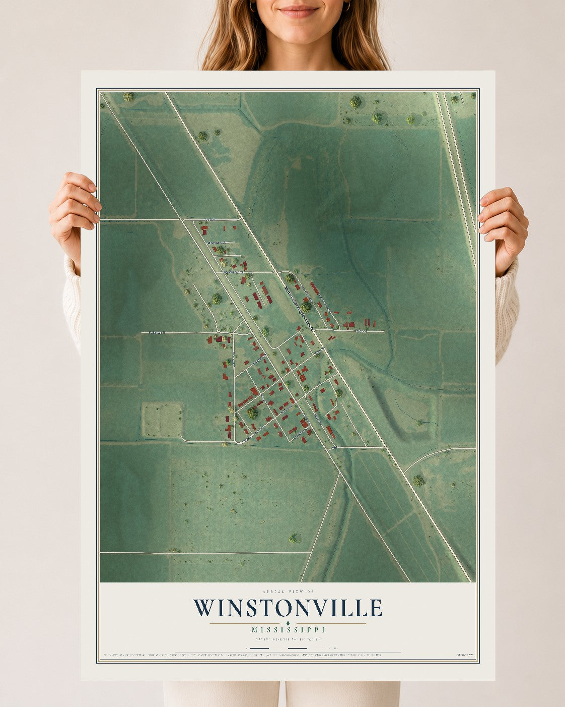 Map of Winstonville, Mississippi, 24 x 36 inch unframed archival matte print