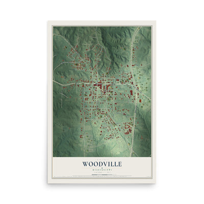 Map of Woodville, Mississippi, 12 x 18 inch unframed archival matte print