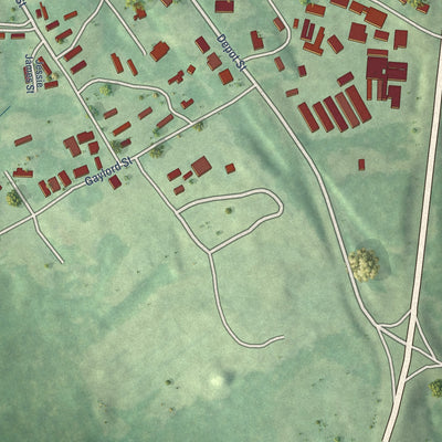 Second close-up of the map of Woodville, Mississippi print showing more streets and buildings