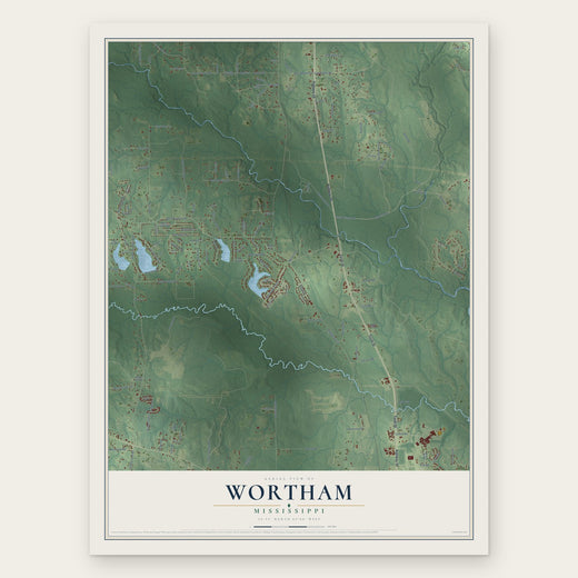Wortham, Mississippi map print, the full design