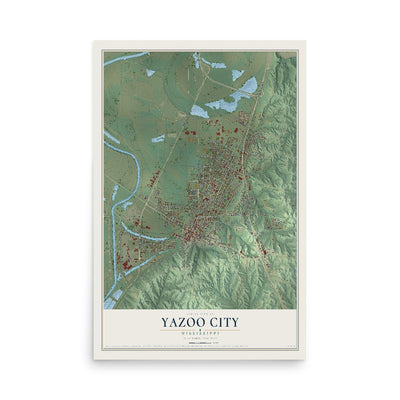 Map of Yazoo City, Mississippi, 12 x 18 inch unframed archival matte print