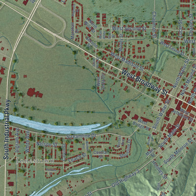 Second close-up of the map of Yazoo City, Mississippi print showing more streets and buildings