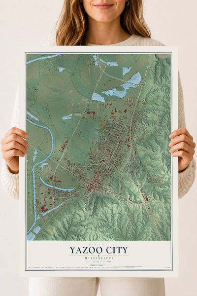 Map of Yazoo City, Mississippi, 18 x 24 inch unframed archival matte print