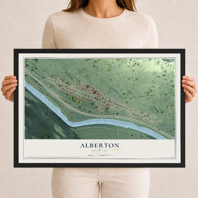Map of Alberton, Montana, 12 x 18 inch print in a black wood frame