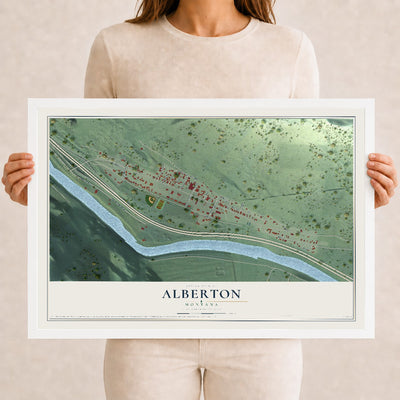 Map of Alberton, Montana, 12 x 18 inch print in a white wood frame
