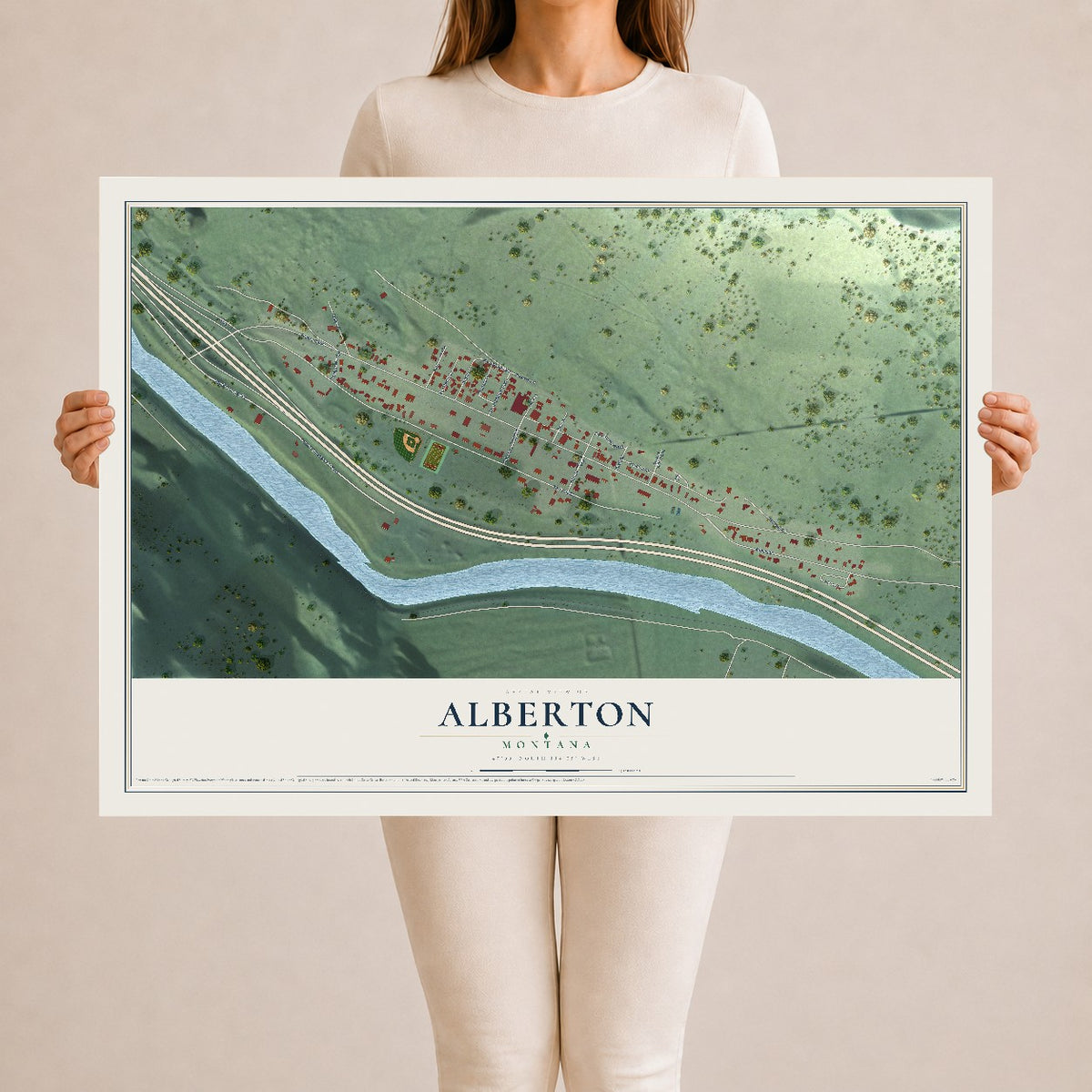 Map of Alberton, Montana, 24 x 36 inch unframed archival matte print