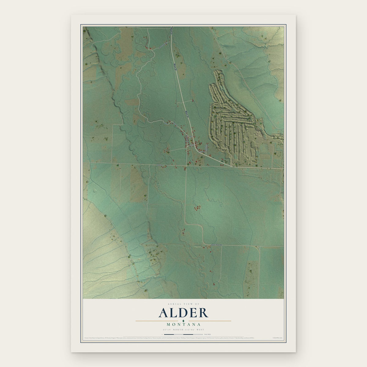 Alder, Montana map print, the full design