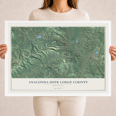 Map of Anaconda-Deer Lodge County, Montana, 18 x 24 inch print in a white wood frame