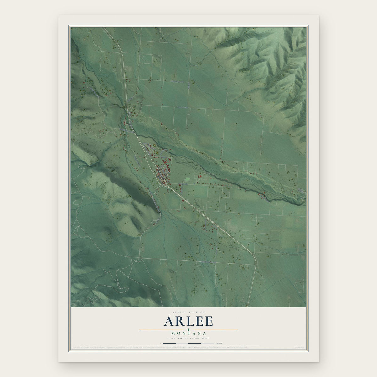 Arlee, Montana map print, the full design