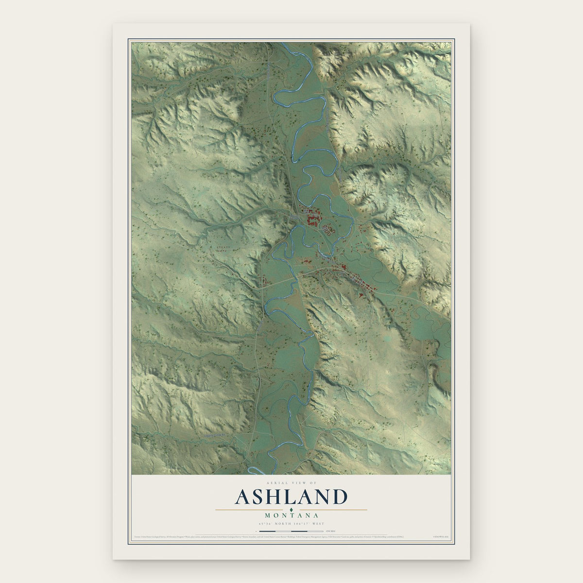 Ashland, Montana map print, the full design