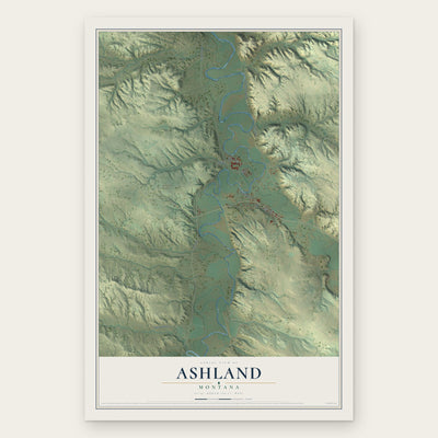 Ashland, Montana map print, the full design