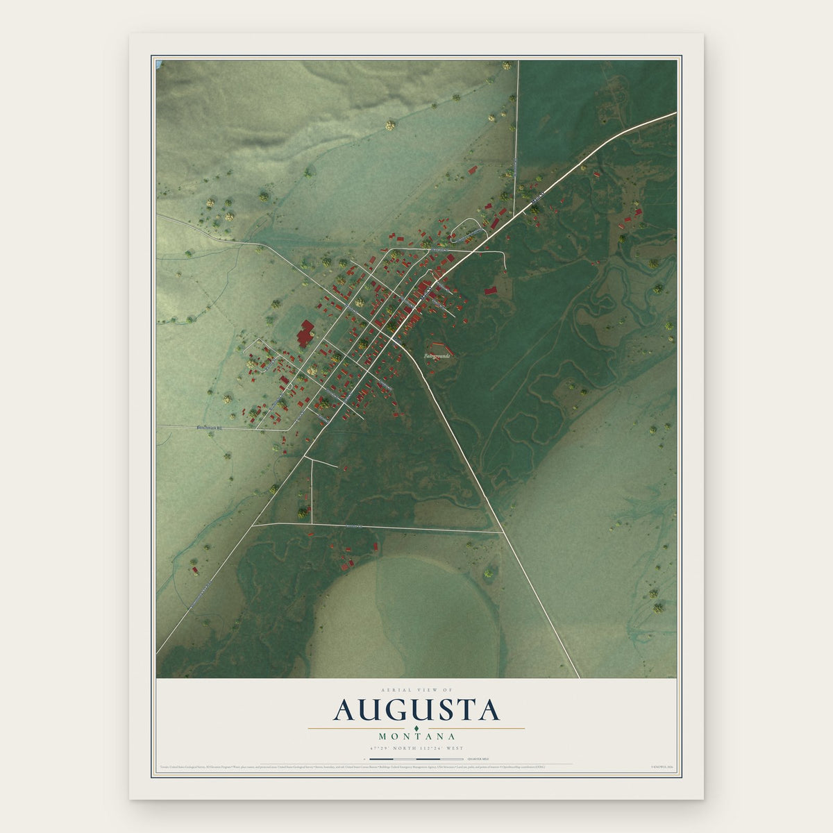 Augusta, Montana map print, the full design