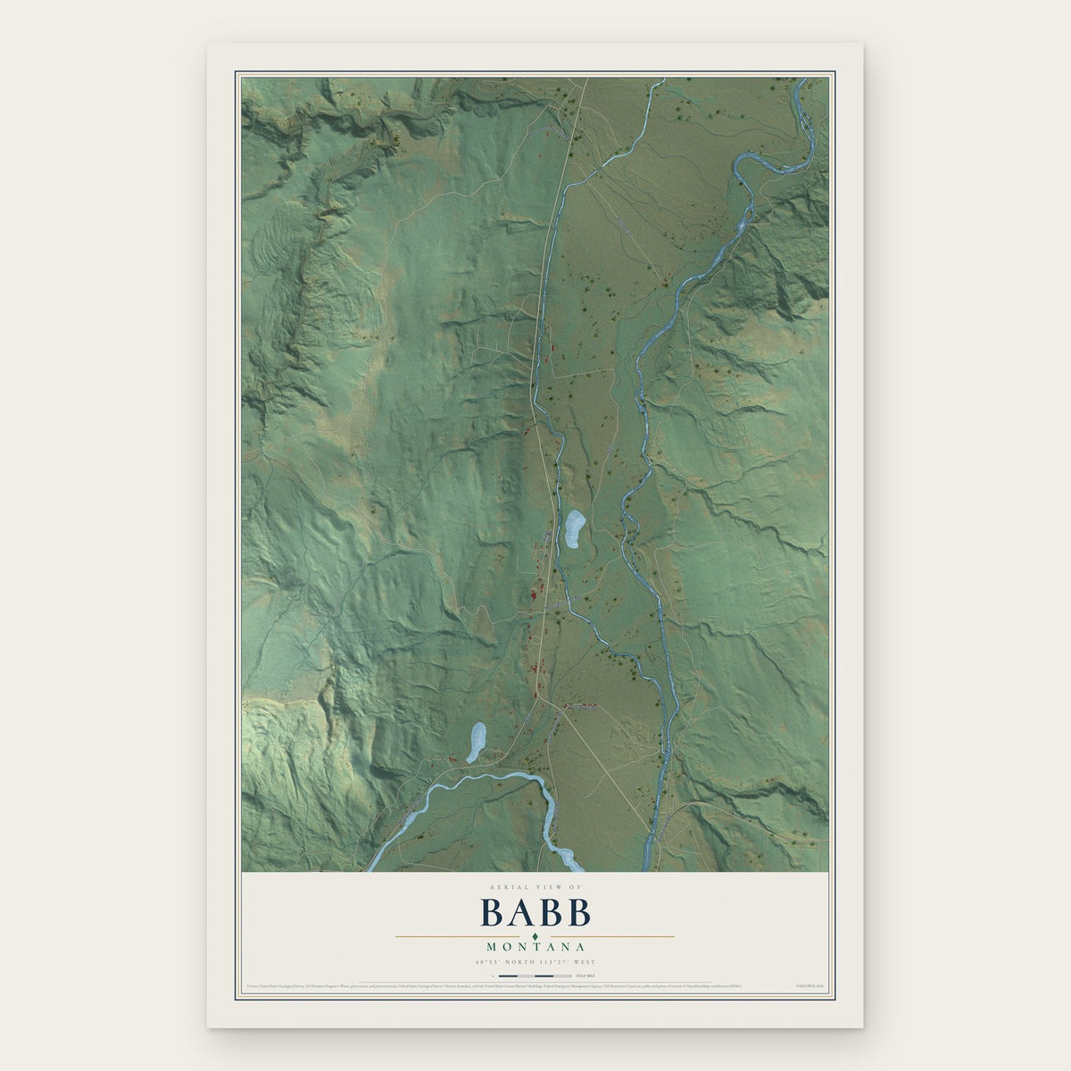 Babb, Montana map print, the full design