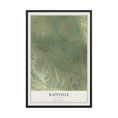 Map of Bainville, Montana, 12 x 18 inch print in a black wood frame