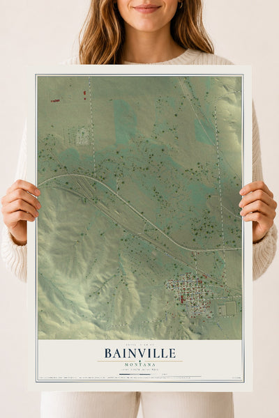 Map of Bainville, Montana, 18 x 24 inch unframed archival matte print