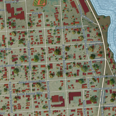 Close-up of the map of Baker, Montana print showing street and building detail