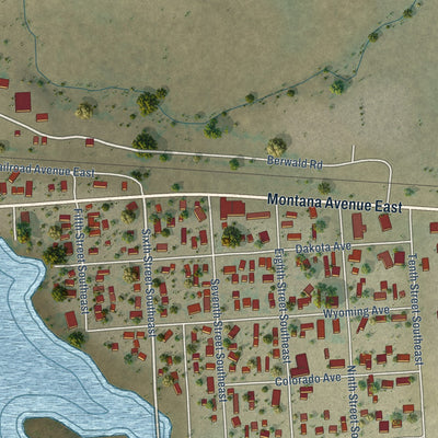 Second close-up of the map of Baker, Montana print showing more streets and buildings