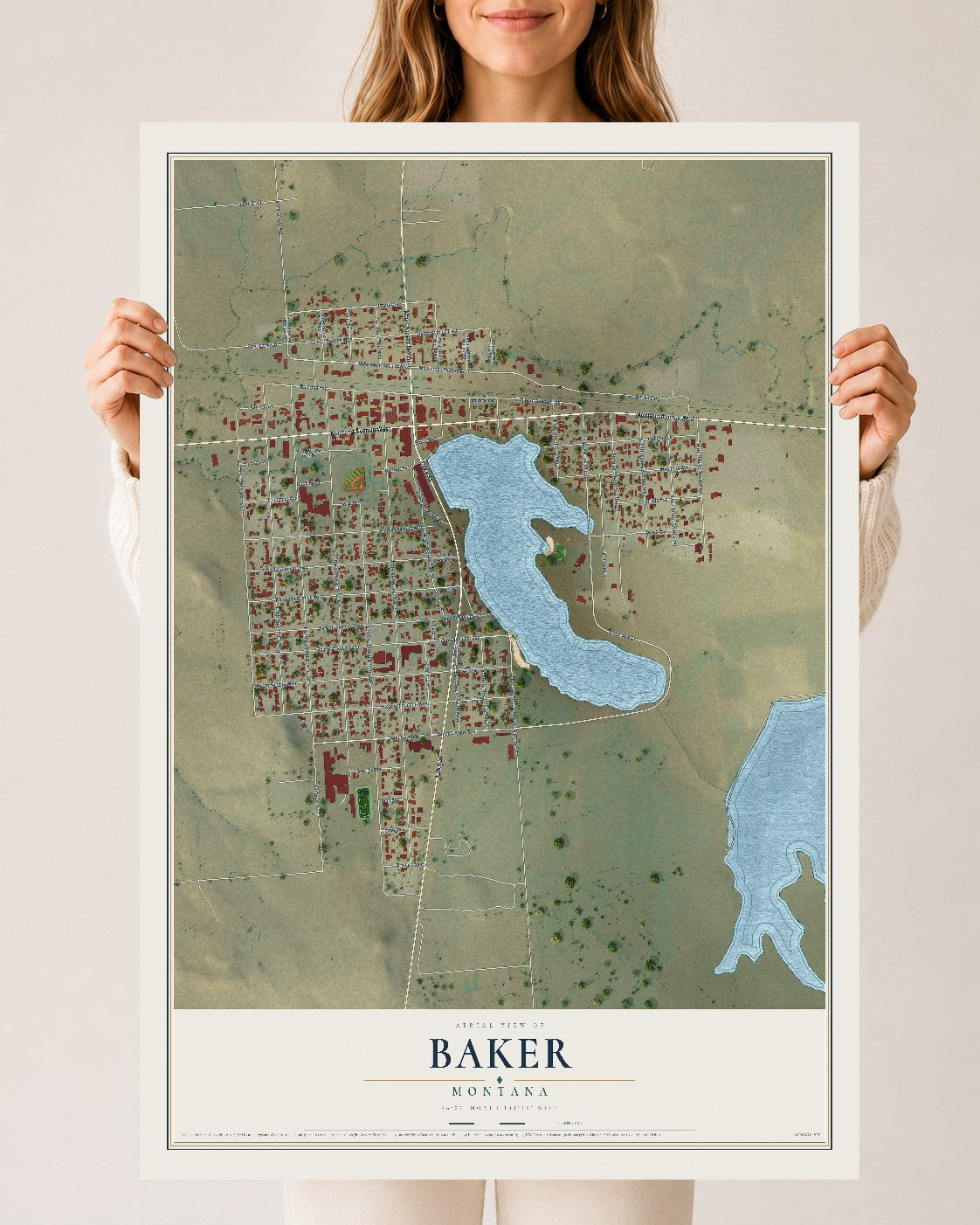 Map of Baker, Montana, 24 x 36 inch unframed archival matte print