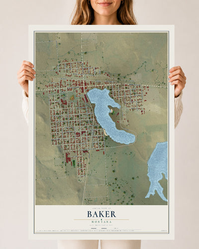 Map of Baker, Montana, 24 x 36 inch unframed archival matte print