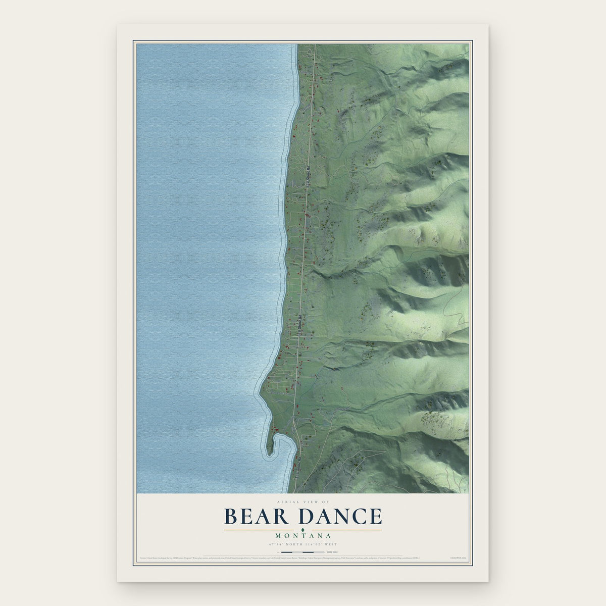 Bear Dance, Montana map print, the full design