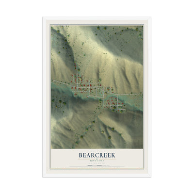 Map of Bearcreek, Montana, 12 x 18 inch print in a white wood frame