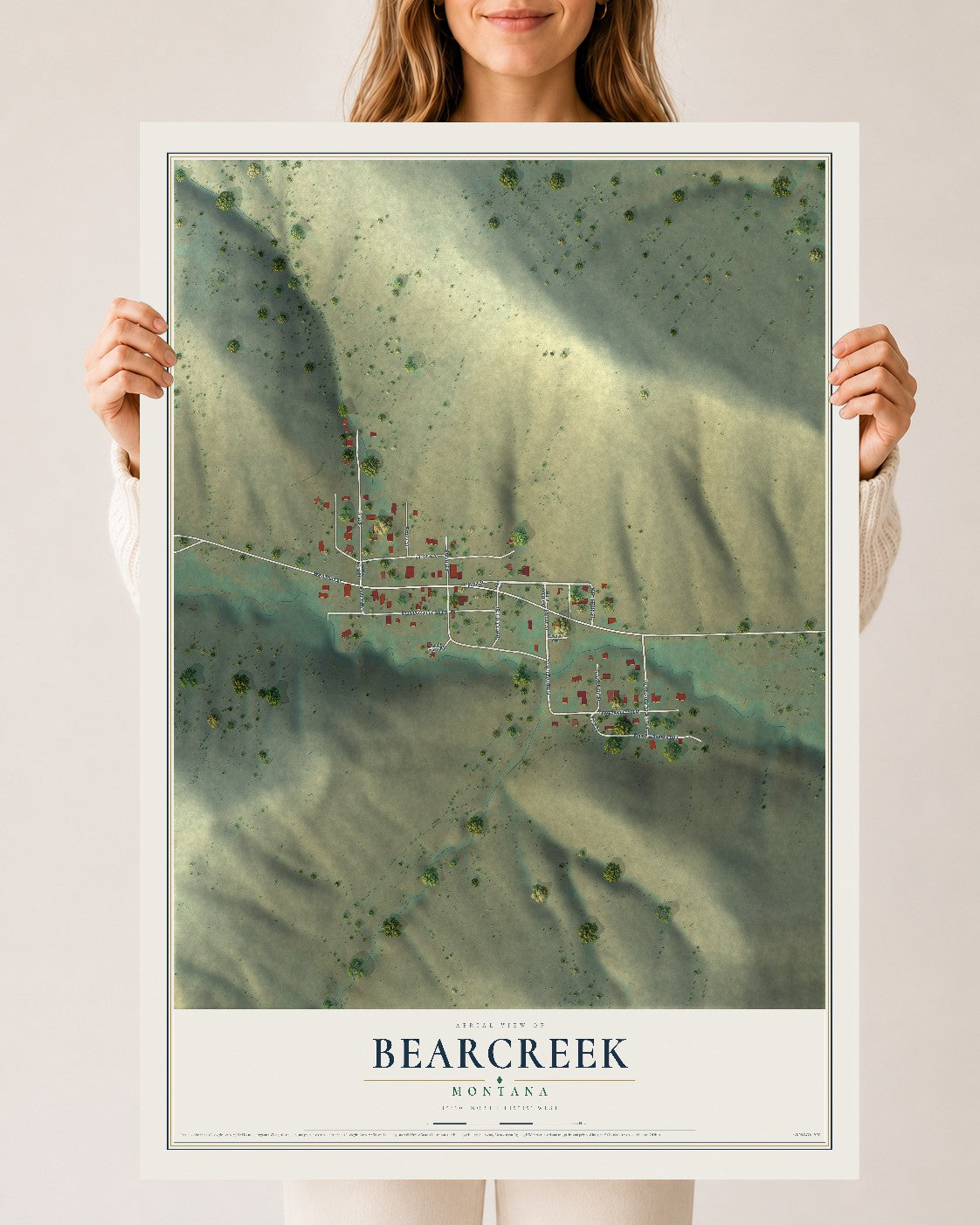 Map of Bearcreek, Montana, 24 x 36 inch unframed archival matte print