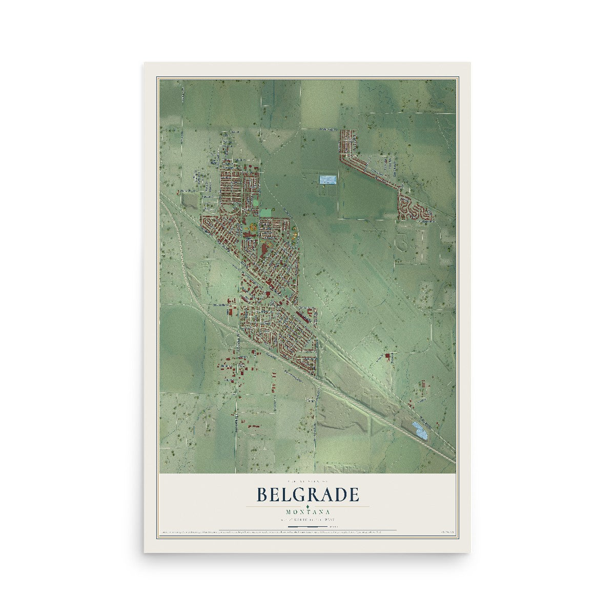 Map of Belgrade, Montana, 12 x 18 inch unframed archival matte print