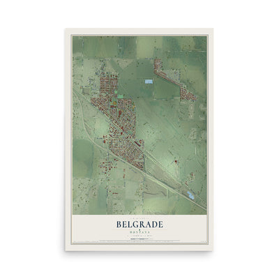 Map of Belgrade, Montana, 12 x 18 inch unframed archival matte print