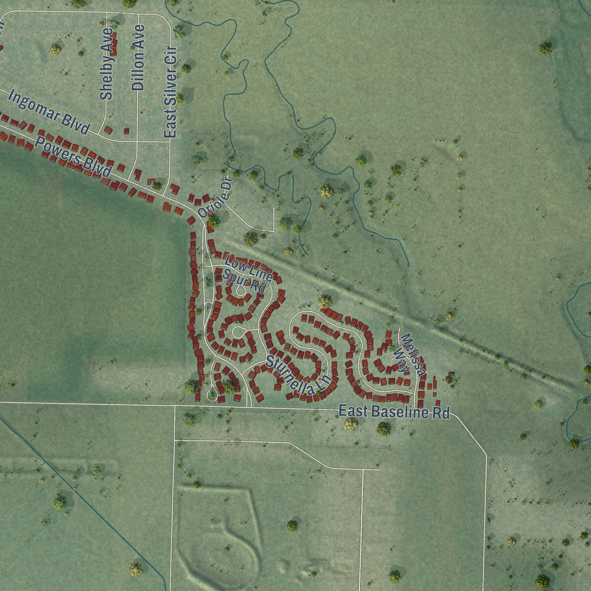 Second close-up of the map of Belgrade, Montana print showing more streets and buildings