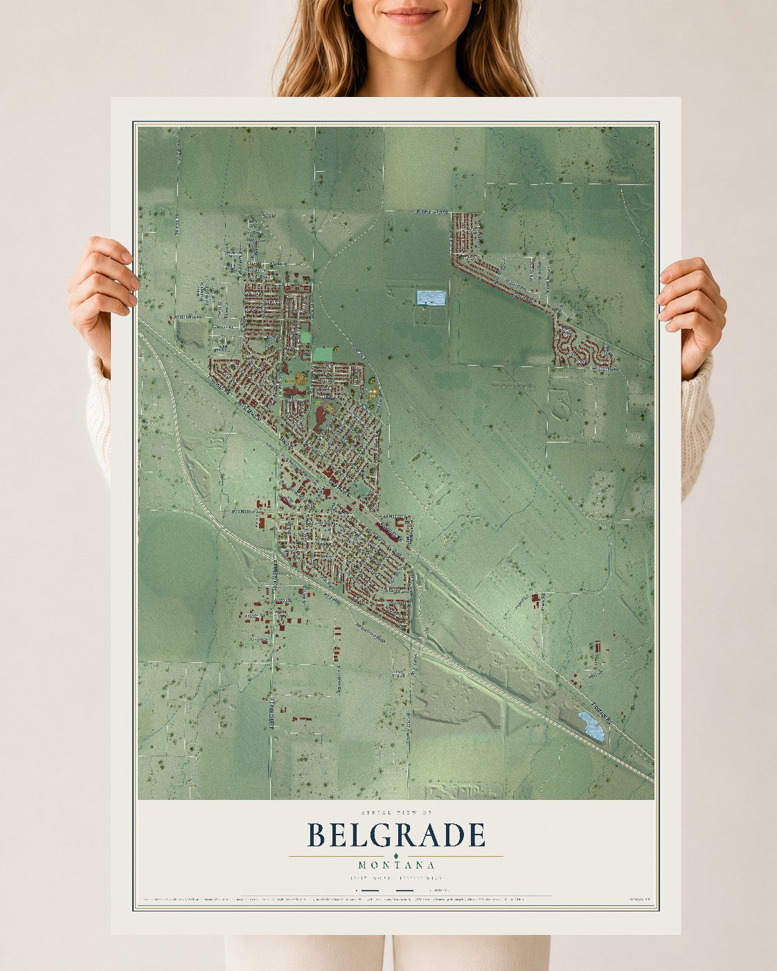 Map of Belgrade, Montana, 24 x 36 inch unframed archival matte print