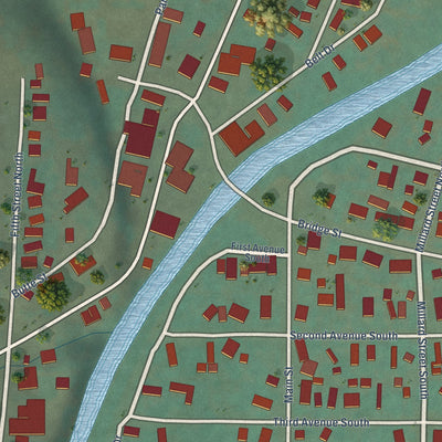 Close-up of the map of Belt, Montana print showing street and building detail