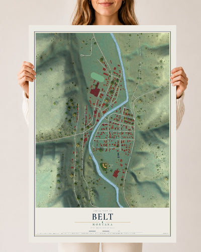 Map of Belt, Montana, 24 x 36 inch unframed archival matte print