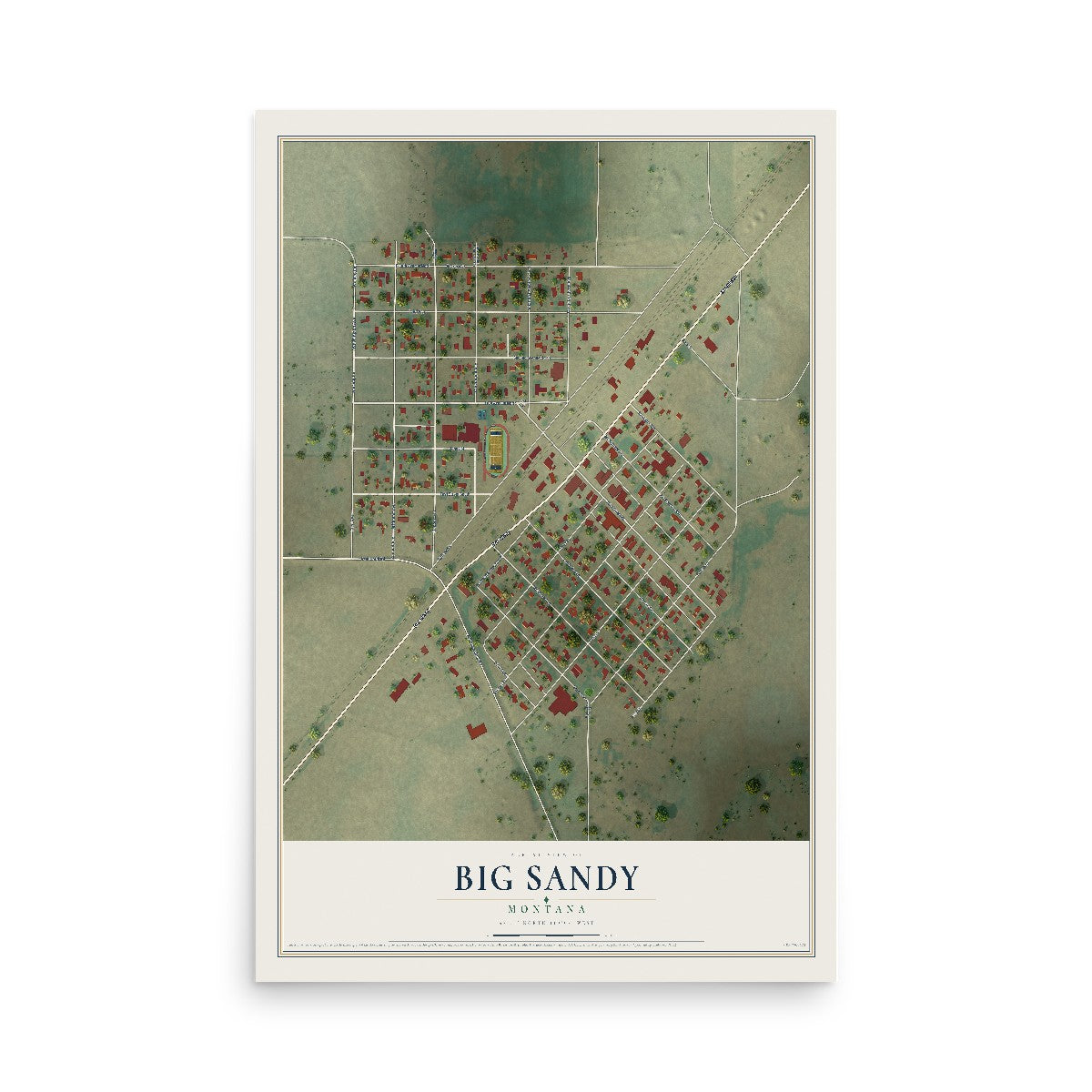 Map of Big Sandy, Montana, 12 x 18 inch unframed archival matte print