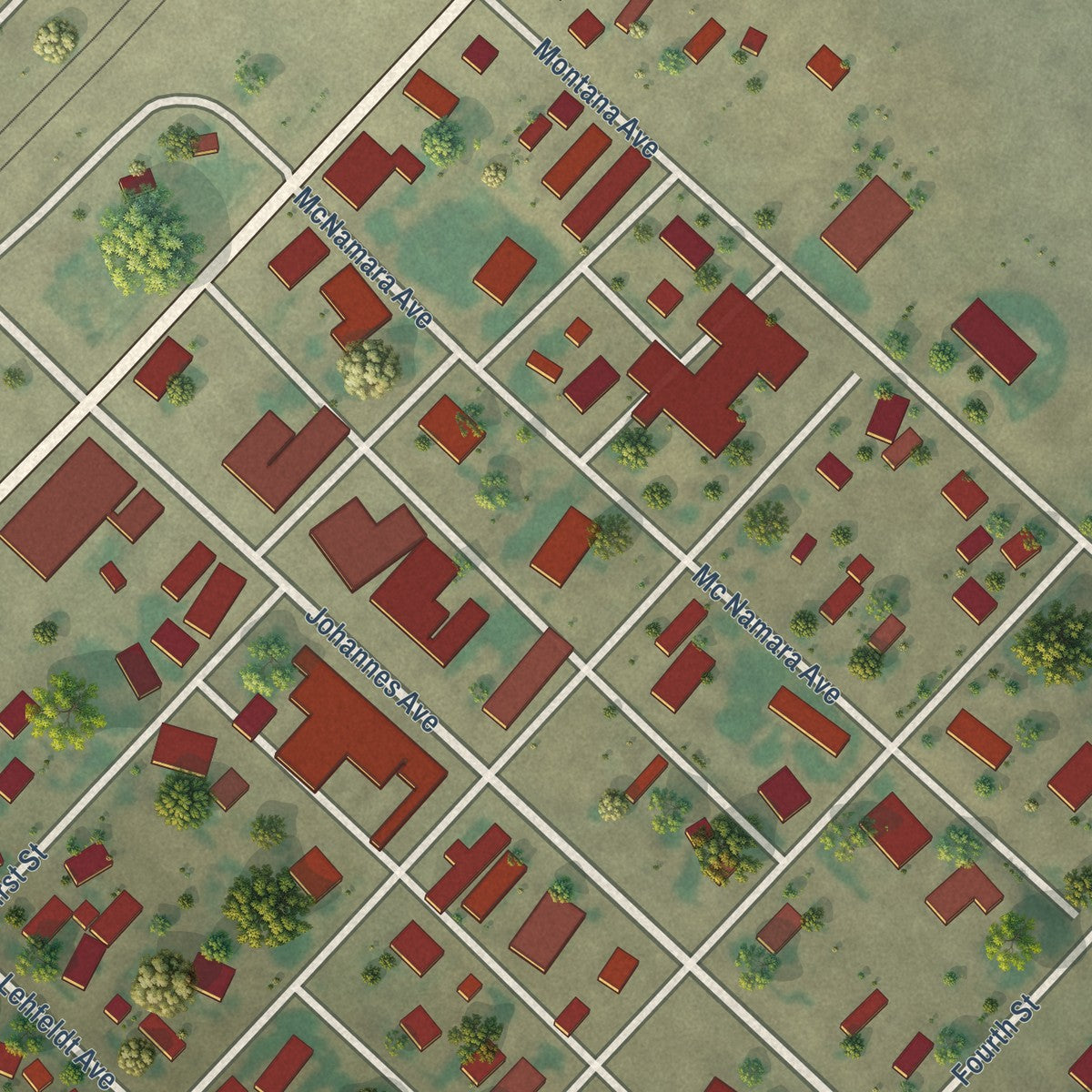 Close-up of the map of Big Sandy, Montana print showing street and building detail